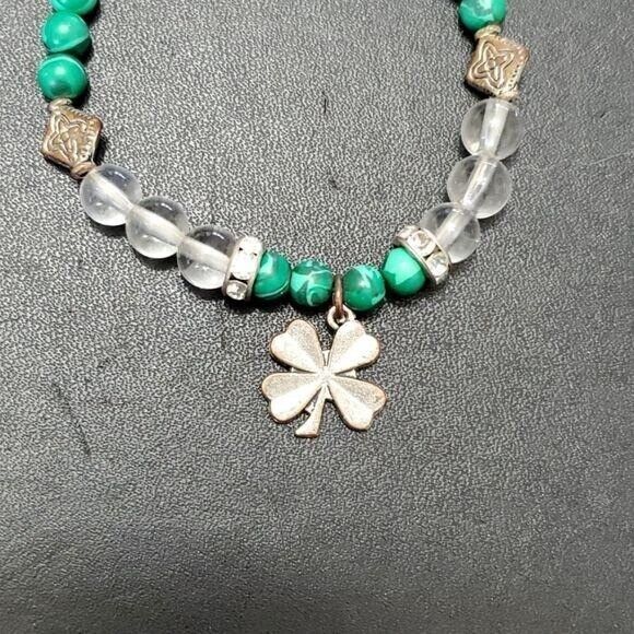 ***Sale*** Silver tone and green lucky bracelet - Picture 1 of 9